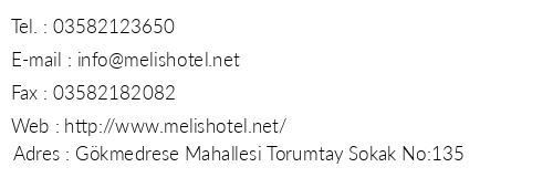 Melis Hotel Amasya telefon numaralar, faks, e-mail, posta adresi ve iletiim bilgileri